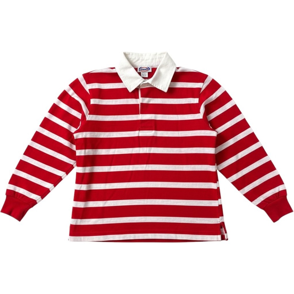 VTG Wrangler Kids Red White Striped Rugby Polo Shirt USA NWT S 6-8 rainbow tag
